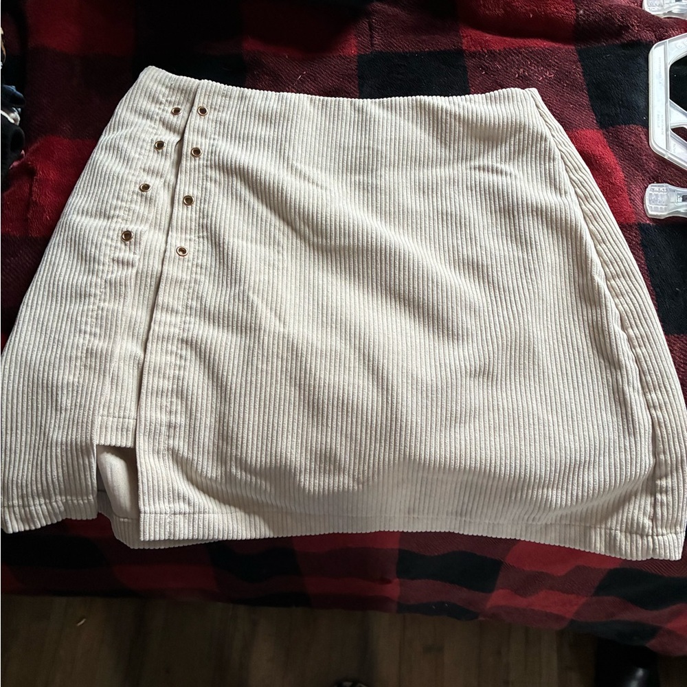 Cream Corduroy Mini Skirt with Button Detail
